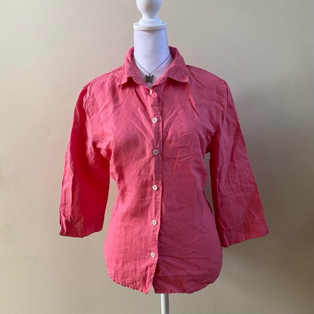 Boden 100% Linen Pink Button Up Blouse US 10 womens Spring Vacation Coastal